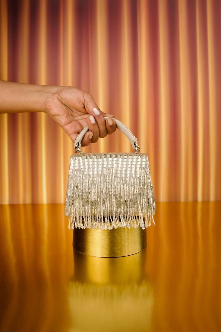 Bushra silver suede handcrafted box bag