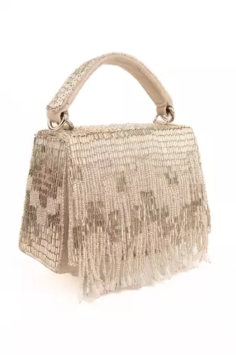 Bushra silver suede handcrafted box bag