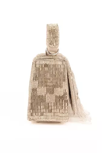 Bushra silver suede handcrafted box bag