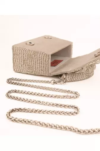 Bushra silver suede handcrafted box bag