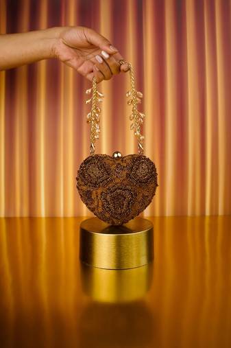 Cora copper suede embellished heart bag