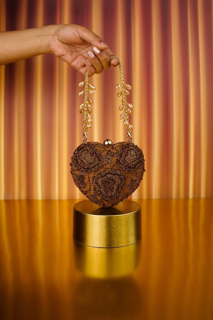 Cora copper suede embellished heart bag