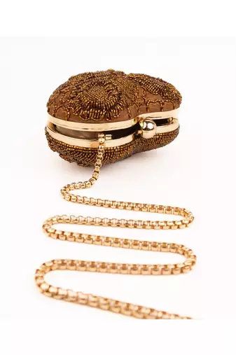 Cora copper suede embellished heart bag