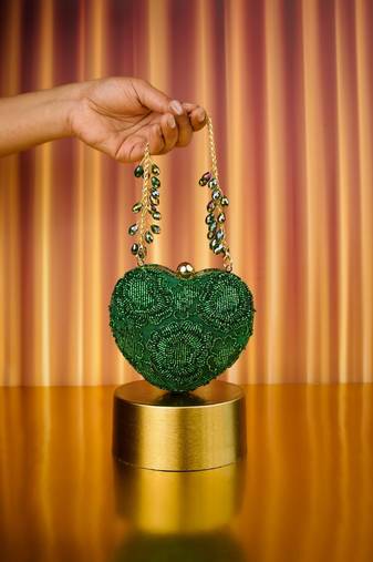 Cora green suede embellished heart bag