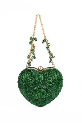 Cora green suede embellished heart bag 2