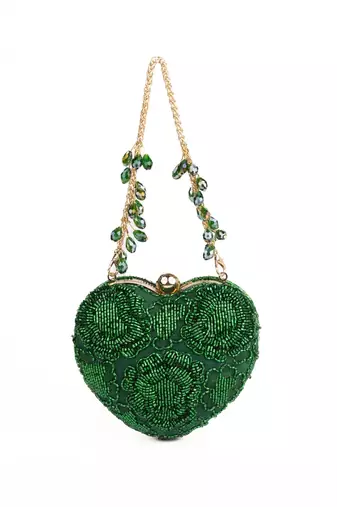 Cora green suede embellished heart bag