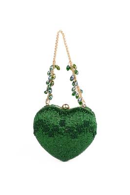Cora green suede embellished heart bag 3