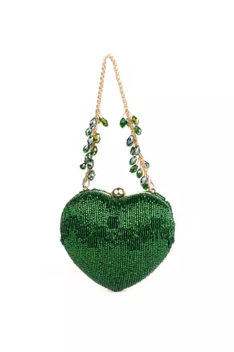 Cora green suede embellished heart bag