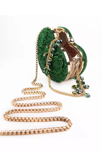 Cora green suede embellished heart bag