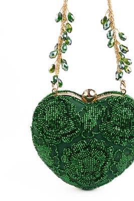 Cora green suede embellished heart bag 5