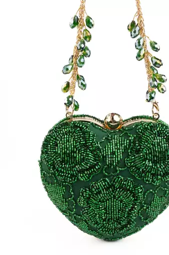 Cora green suede embellished heart bag