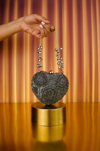 Cora grey suede embellished heart bag