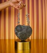 Cora grey suede embellished heart bag