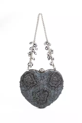 Cora grey suede embellished heart bag
