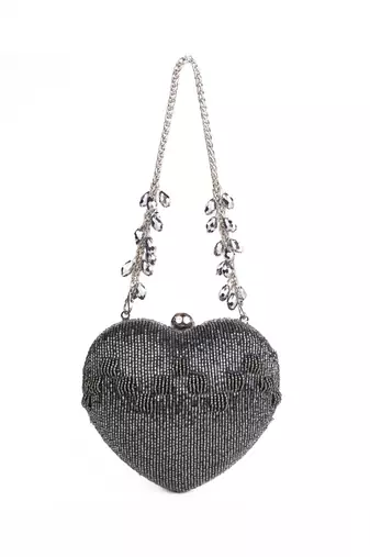 Cora grey suede embellished heart bag