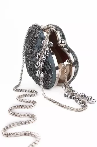 Cora grey suede embellished heart bag