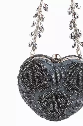 Cora grey suede embellished heart bag