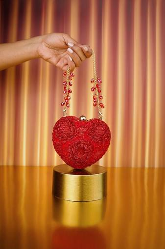 Cora red suede embellished heart bag