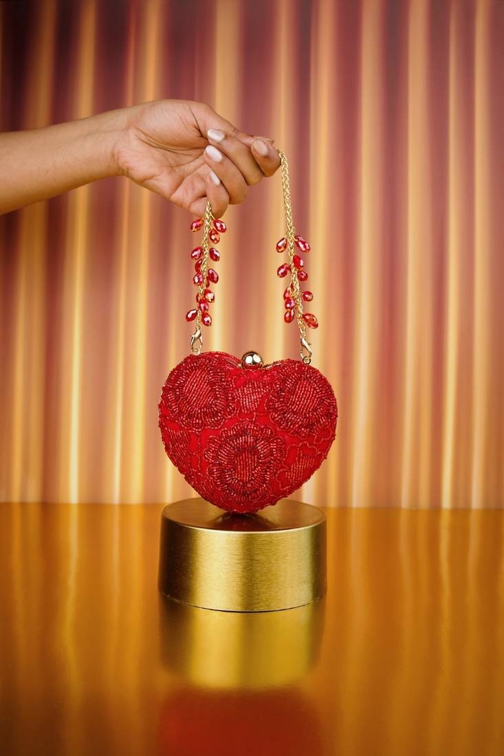 Cora red suede embellished heart bag