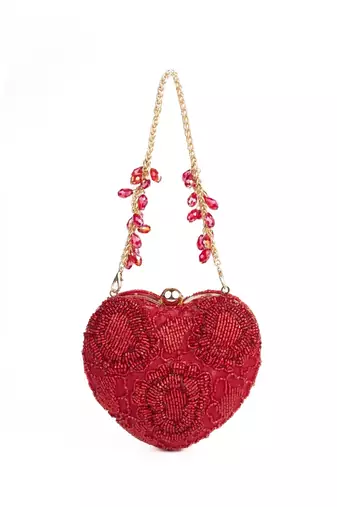 Cora red suede embellished heart bag