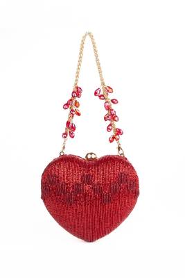 Cora red suede embellished heart bag 3