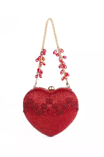 Cora red suede embellished heart bag