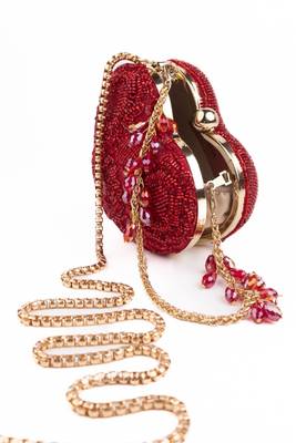 Cora red suede embellished heart bag 4