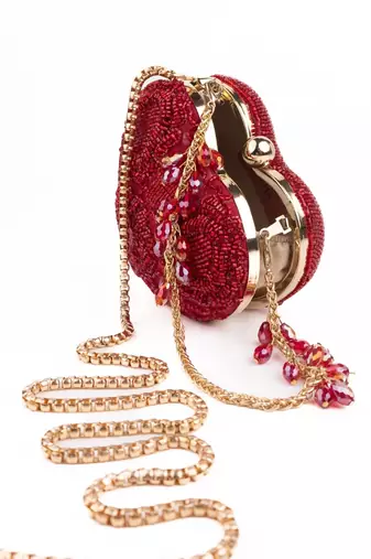 Cora red suede embellished heart bag