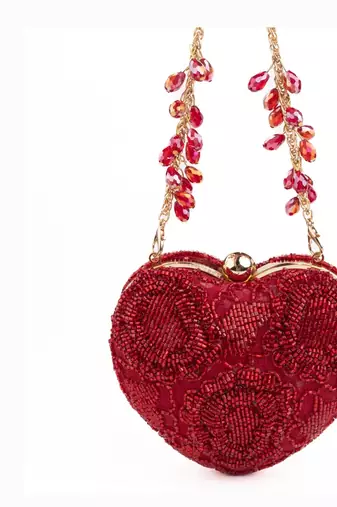 Cora red suede embellished heart bag