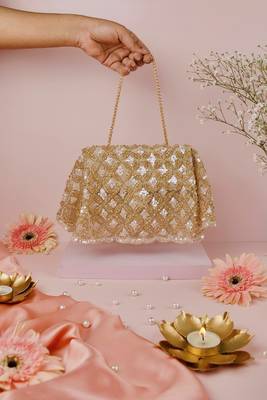 Grace gold suede embellished clutch 1