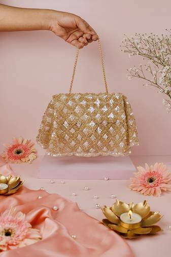 Grace gold suede embellished clutch