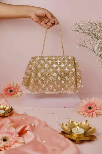 Grace gold suede embellished clutch