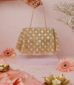 Grace gold suede embellished clutch