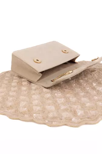 Grace gold suede embellished clutch