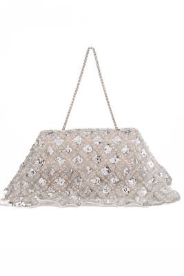 Grace silver suede embellished clutch 1
