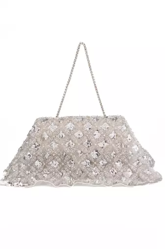 Grace silver suede embellished clutch