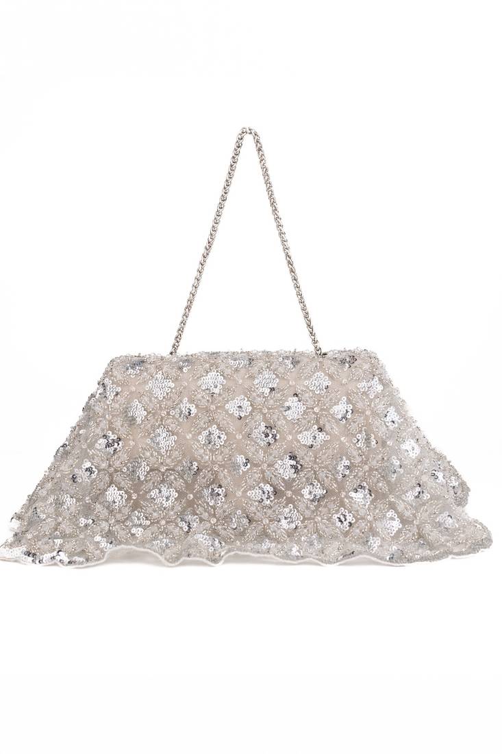 Grace silver suede embellished clutch