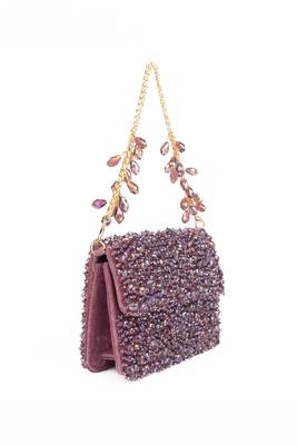 Kiyara mauve suede crystal embellished mini bag 2