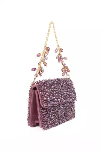 Kiyara mauve suede crystal embellished mini bag