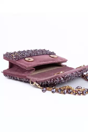 Kiyara mauve suede crystal embellished mini bag
