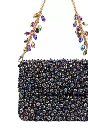 Kiyara metallic suede crystal embellished mini bag
