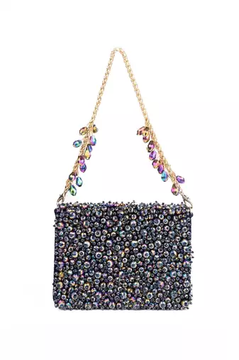 Kiyara metallic suede crystal embellished mini bag