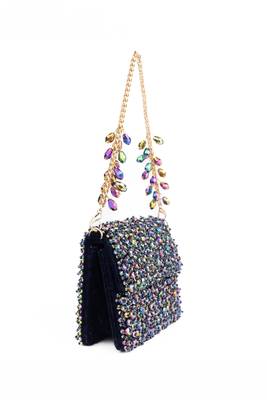 Kiyara metallic suede crystal embellished mini bag 4