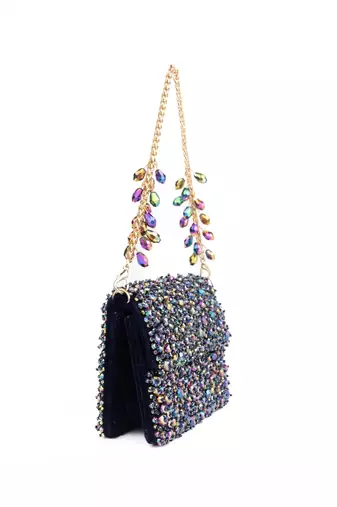 Kiyara metallic suede crystal embellished mini bag