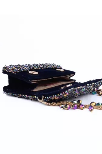 Kiyara metallic suede crystal embellished mini bag