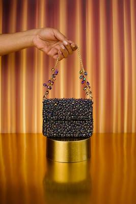 Kiyara metallic suede crystal embellished mini bag 1