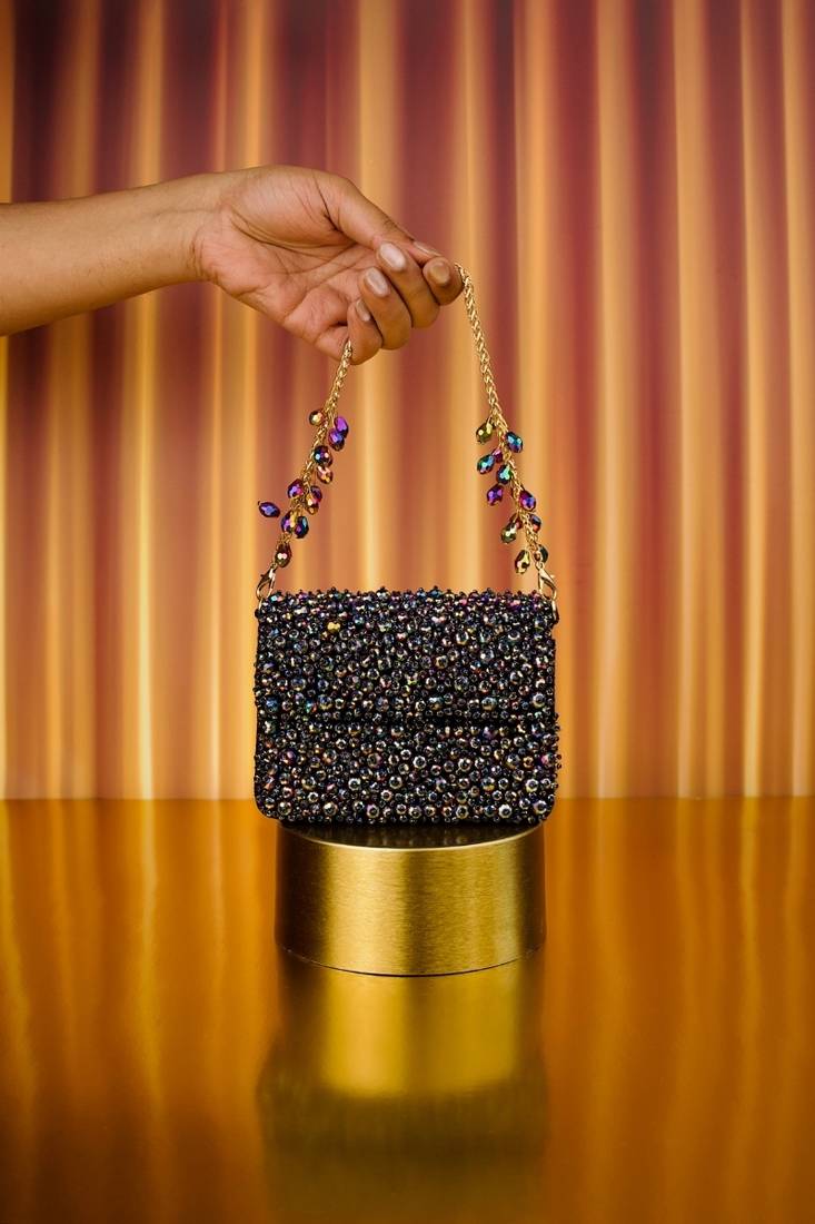 Kiyara metallic suede crystal embellished mini bag
