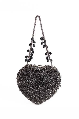 Lola black suede embellished heart bag