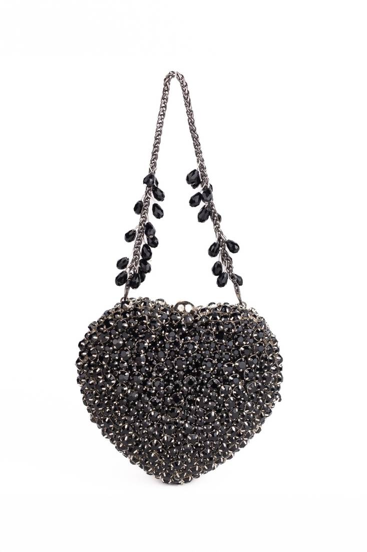 Lola black suede embellished heart bag