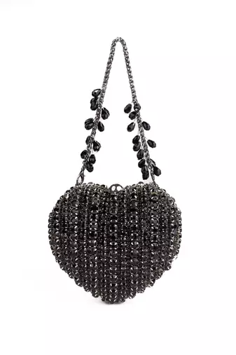 Lola black suede embellished heart bag
